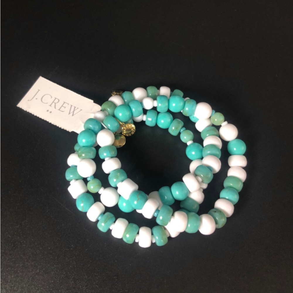 J crew 3 in 1 turquoise blue and white beaded bracelet jewelry New with tags